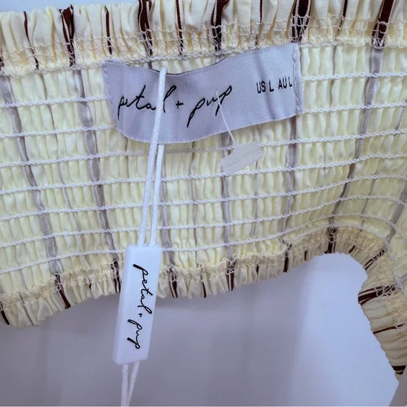 Petal + Pup Striped Midi Dress Back Strappy Sundress Cream Brown Size L NWT - Picture 5 of 6